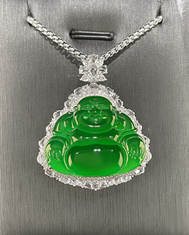 高冰阳绿翡翠笑佛吊坠