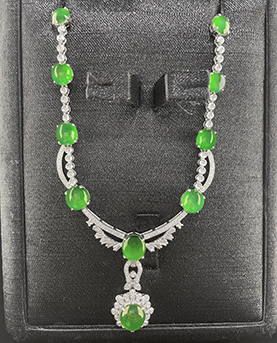 满绿翡翠蛋面项链套装