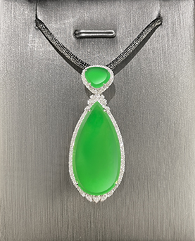 高冰满绿翡翠双蛋面水滴吊坠