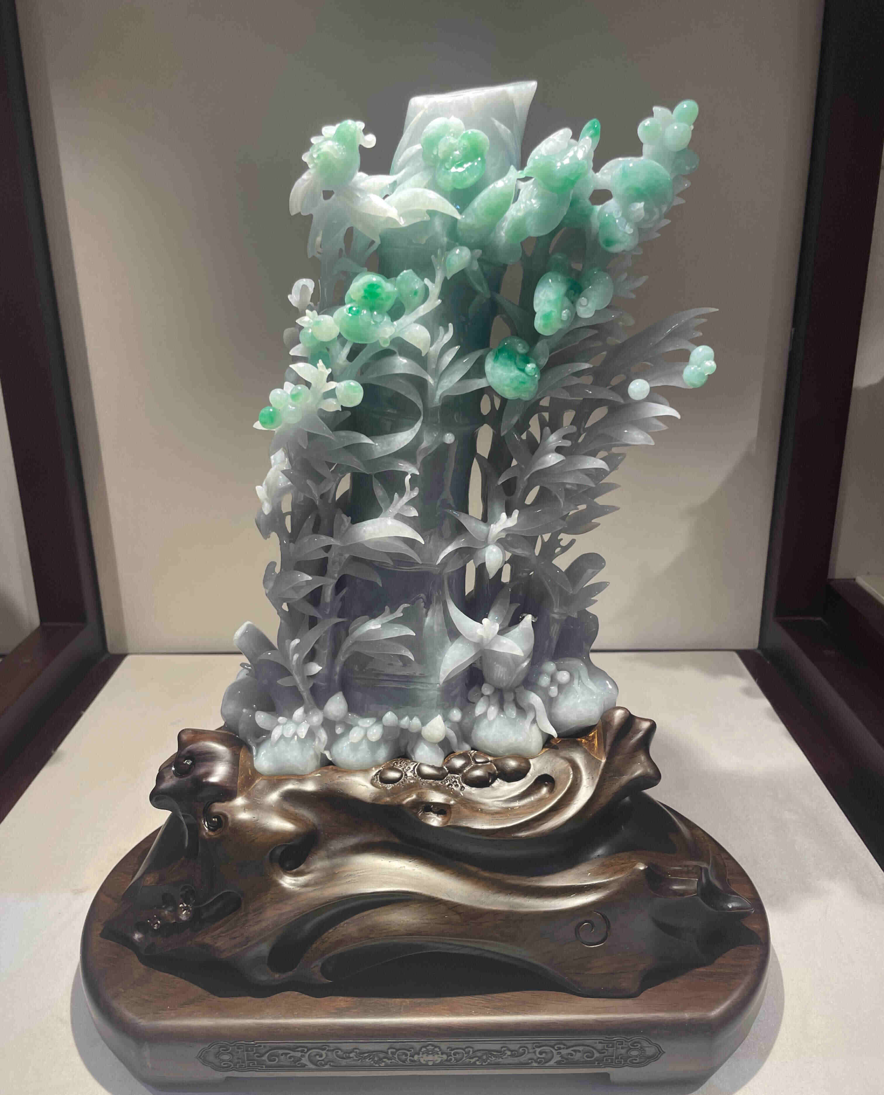 春带彩翡翠竹报平安摆件 寓意节节高升玉雕